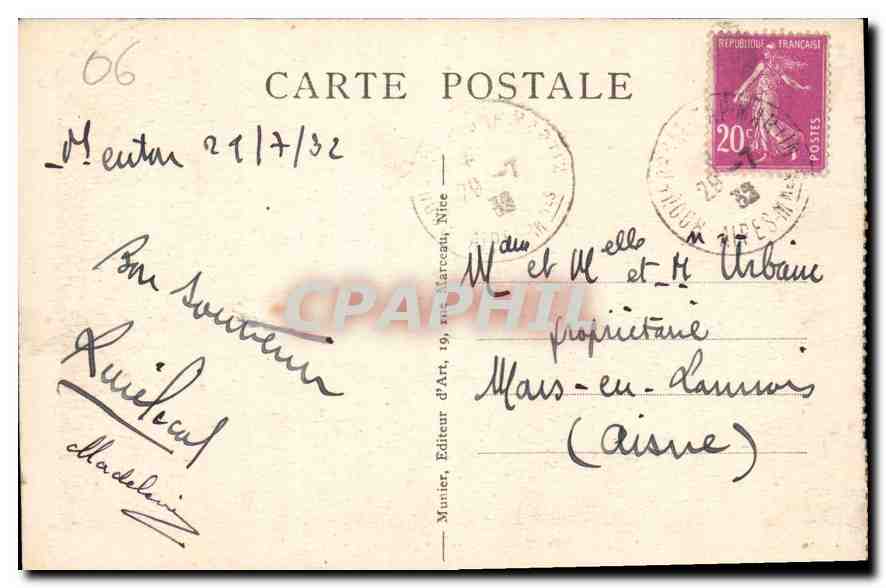 CPA La Cote d'Azur menton le Jardin Public  — Rückseite
