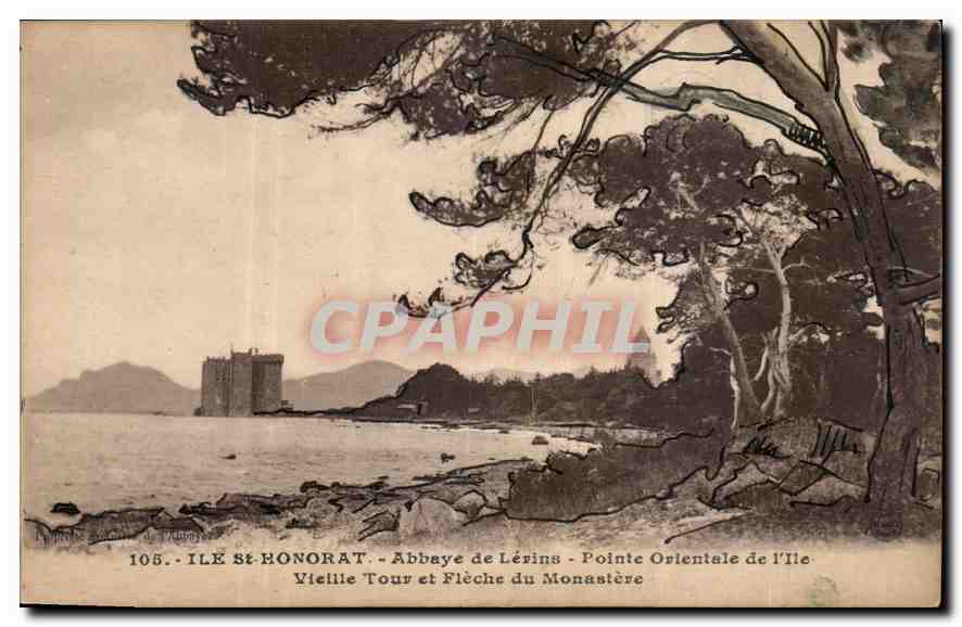 CPA Ile St honorat Abbaye de Lerins Pointe Orientale de l'Ile Vieille Tour et Fleche du Monastere 