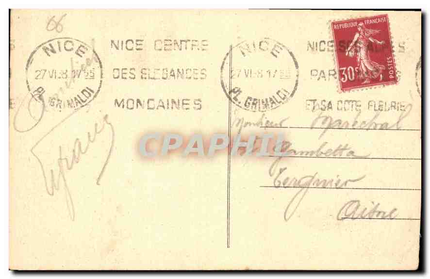 CPA Nice le Port et le Mont Boron  — Rückseite