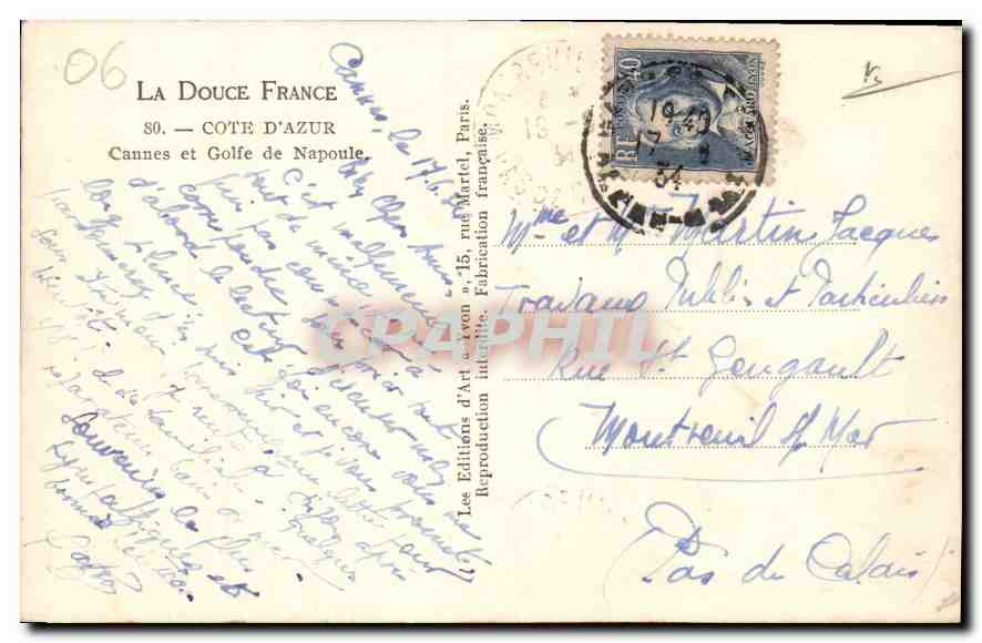 Cannes et Golfe de Napoule — La Douce France — Éditions d'Art d'Avon — Rückseite