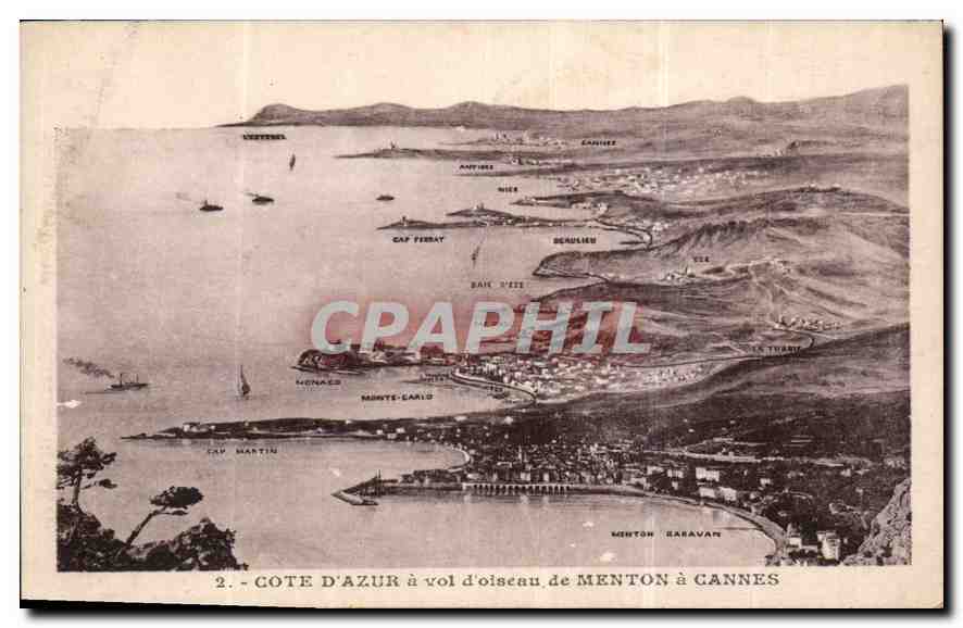CPA Cote d'Azur a vol d'oiseau de Menton a Cannes 