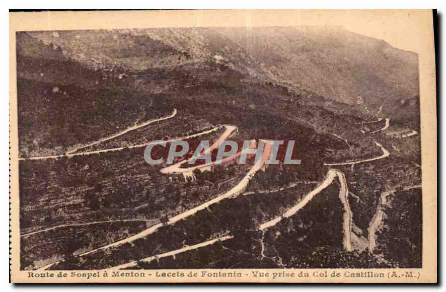 CPA Route de Sospel a Menton Lacets de Fontaine vue prise du Col de Castillon A M 