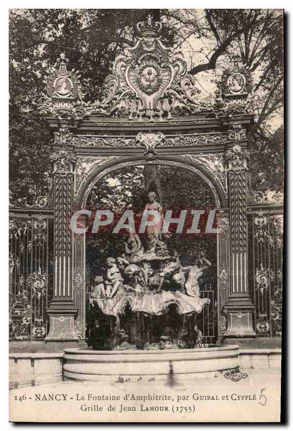 NANCY - La Fontaine d'Amphitrite, par Guibal et Cyfflé - Grille de Jean Lamour (1755)
