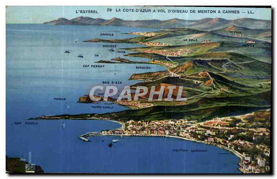 CPA La Cote d'Azur a vol d'Oiseau de Menton a Cannes 
