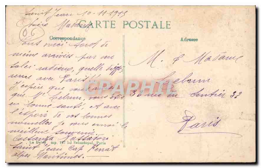 CPA Cote d'Azur Le pointe Saint Hospice et le Pont Saint Jean  — Rückseite