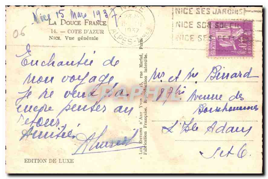 CPA Cote d'Azur Nice vue generale  — Rückseite