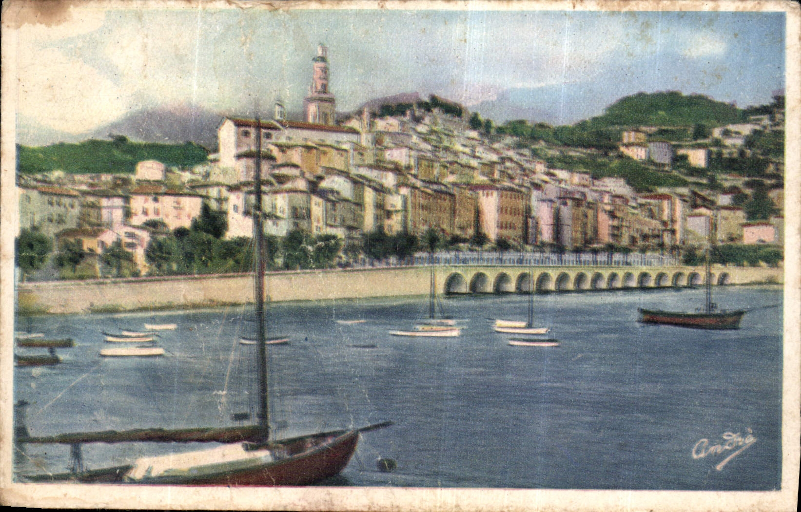 CPA Le Vieux Menton vu du Port Bateau