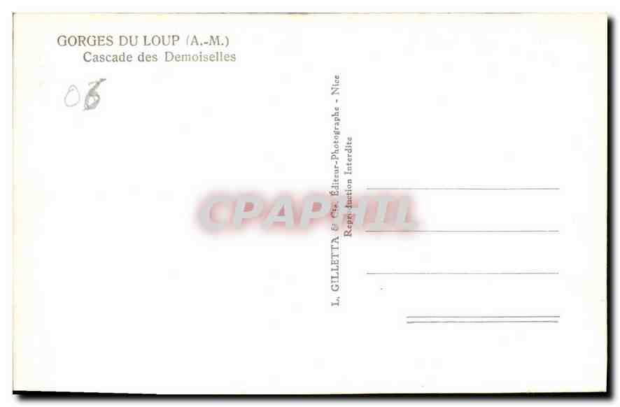 Gorges du Loup (A.M.), Cascade des Demoiselles — L. Gilletta & Cie, Nice — Verso