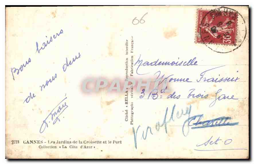 CPA Cannes les Jardins de la Croisette et le Port  — Verso