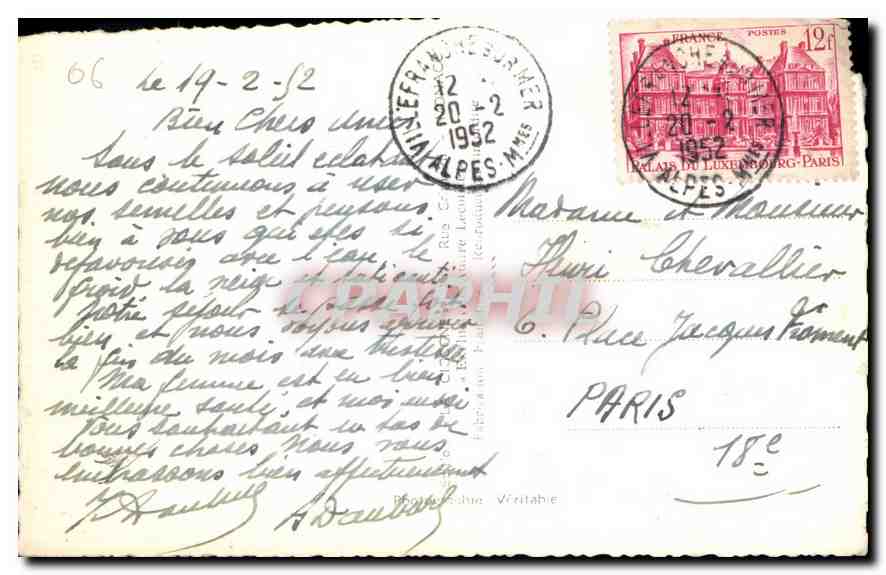 Villefranche-sur-Mer — Vieille Rue — La Cigogne — Verso