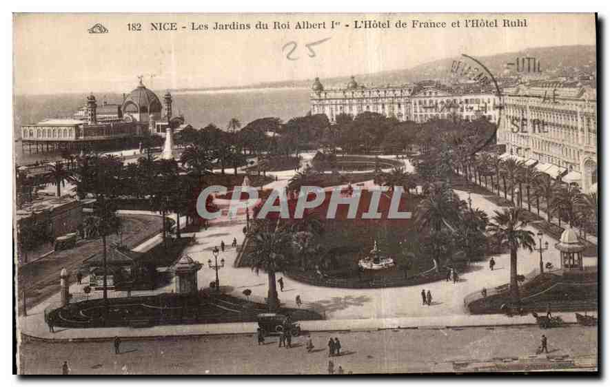 CPA Nice les Jardins du roi Albert Ier l'Hotel de France et l'Hotel Ruhl 