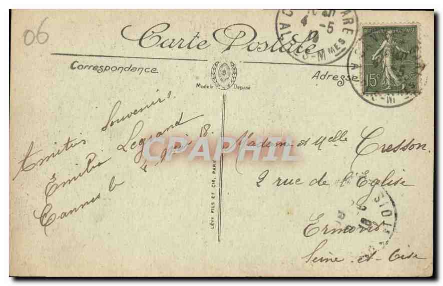 CPA Cannes le mont Chevalier  — Verso