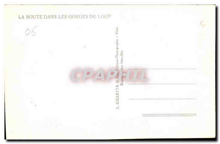 CPA La Route dans les Gorges du Loup  — Verso