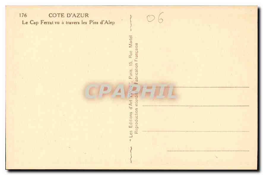 CPA Cote d'Azur Le Cap Ferrat vu a travers les Pins d'Alep  — Rückseite
