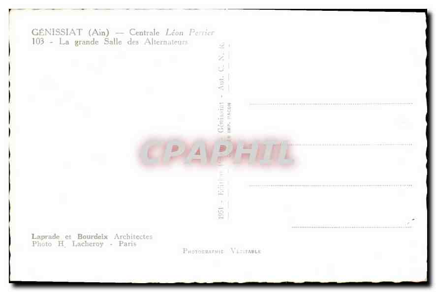 CPA Genissiat Ain Centrale Leon Perrier La grande Salle des Alternateurs  — Verso