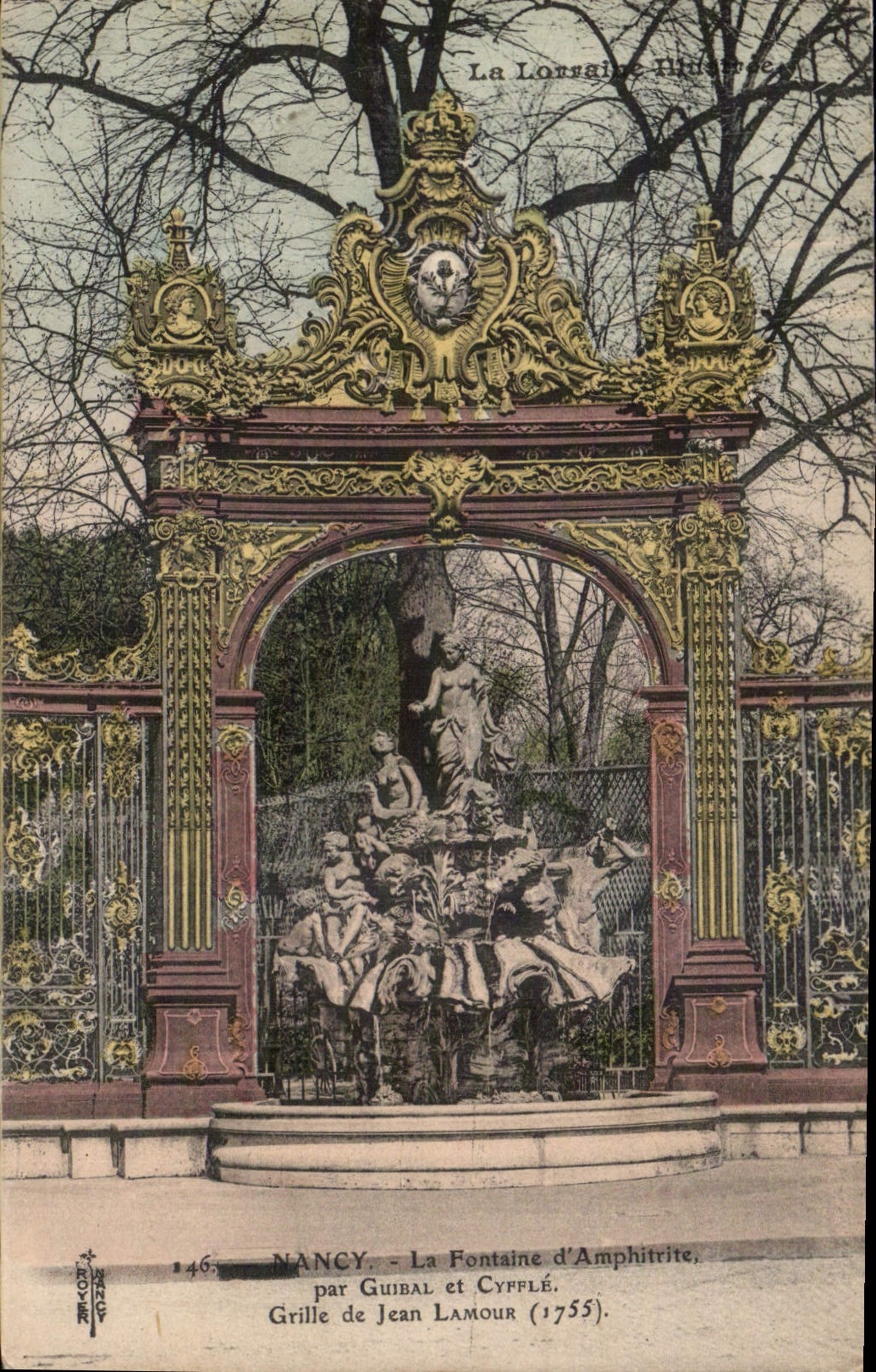 Nancy - La Fontaine d'Amphitrite, par Guibal et Cyfflé (1755). Grille de Jean Lamour (1755).