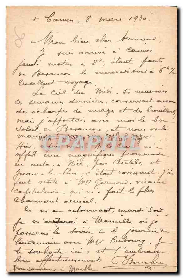 CANNES — Vue générale et les Montagnes de l'Estérel — Éditeur non identifié, n° de série 1 — Verso