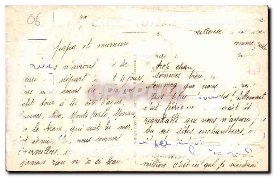 CPA Menton Le Cap Martin  — Verso