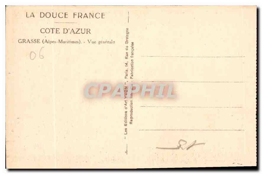 CPA Cote d'Azur Grasse Alpes maritimes vue generale  — Rückseite