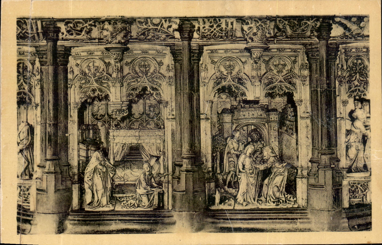 CPA Eglise de Brou Retable des sept joies de la vierge l'annonciation et la visitation 