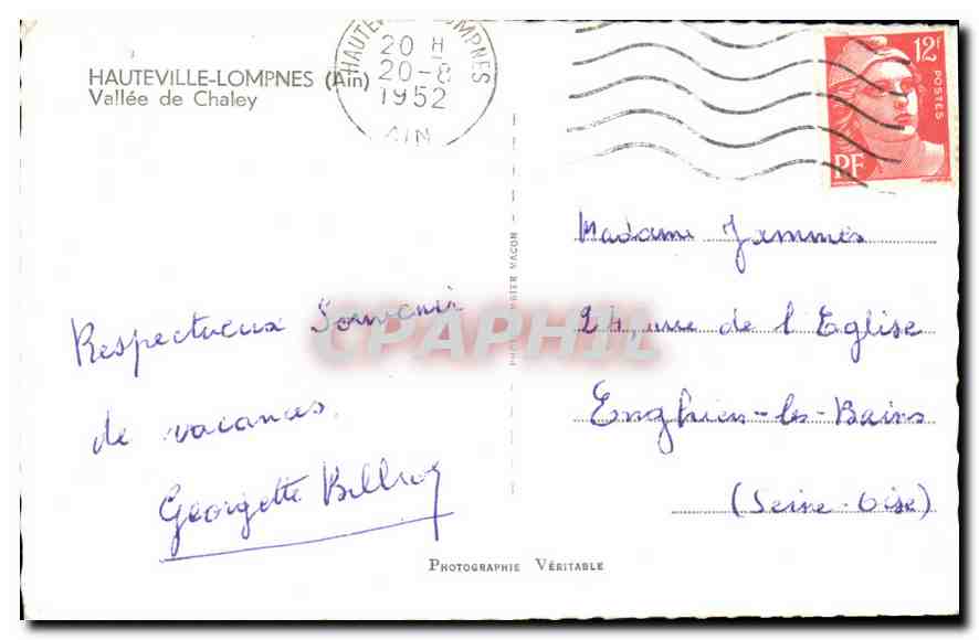 CPA Hauteville Lompnes Ain Vallee de Chaley  — Rückseite