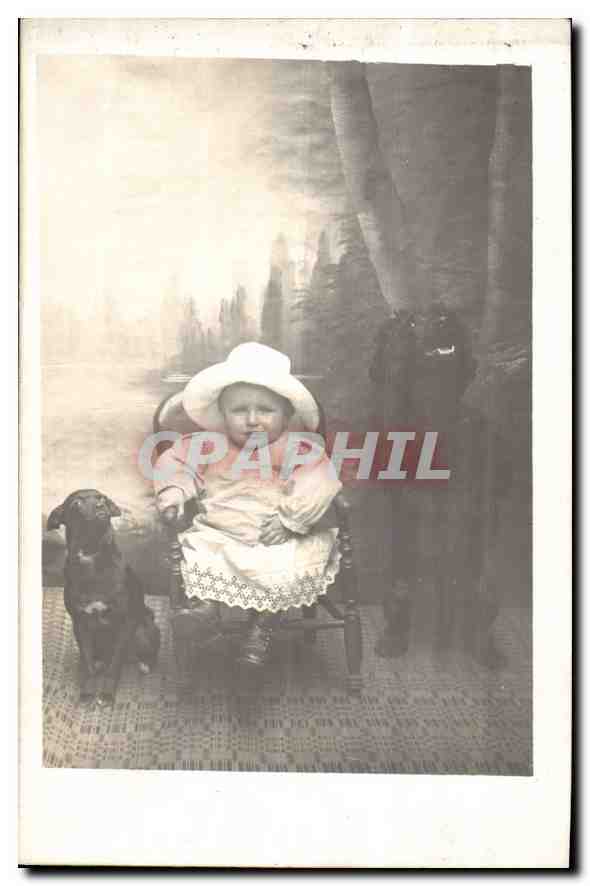 CARTE PHOTO Enfant Chiens