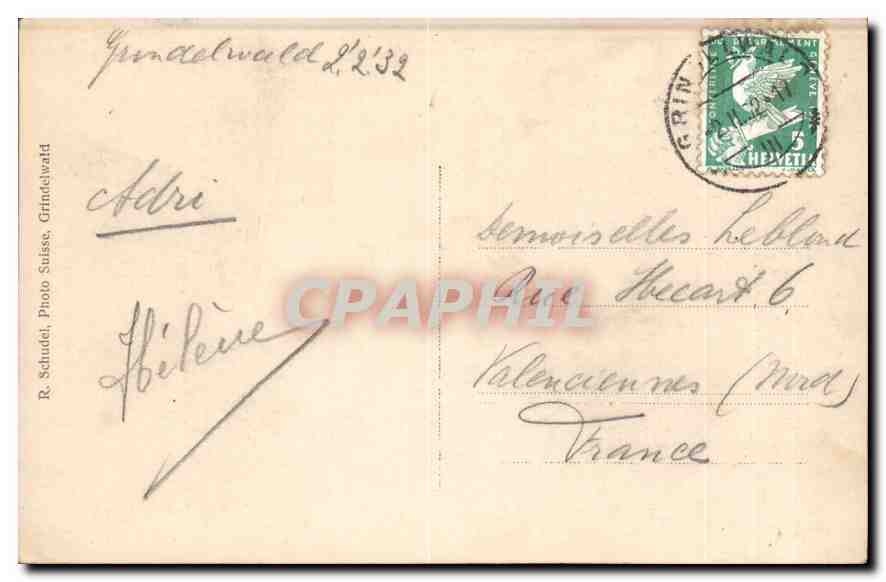 CARTE PHOTO Femme Ski Grundelwald — Verso
