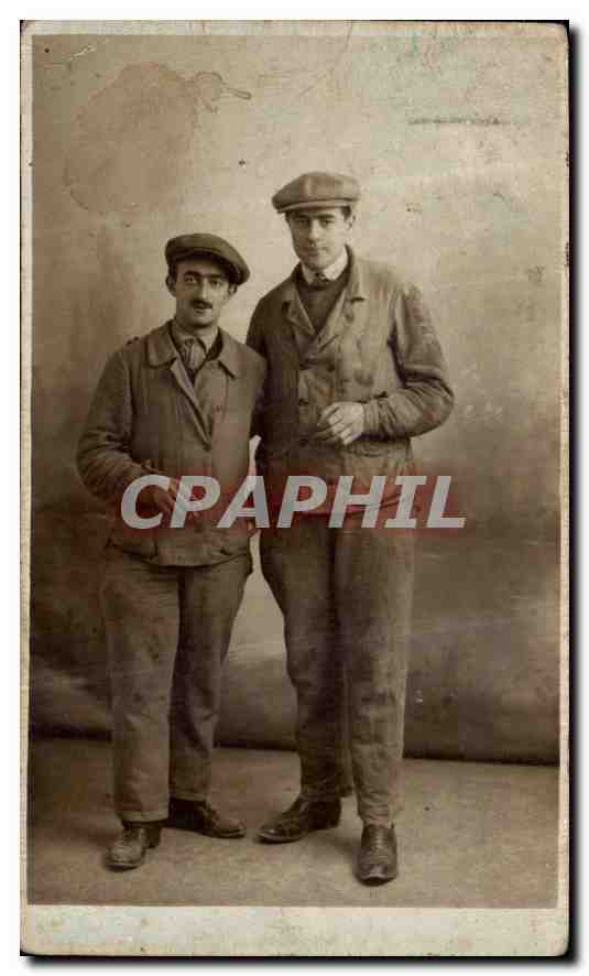 CARTE PHOTO Hommes pipe 