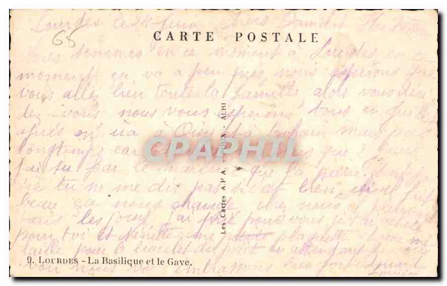 CPA Lourdes la Basilique et le gave  — Verso