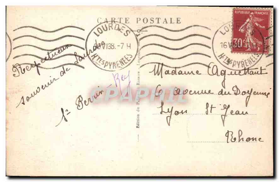 CPA Lourdes Le Gave et la Basilique  — Rückseite