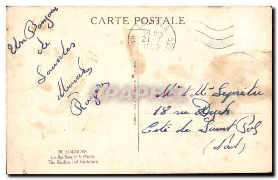 CPA Lourdes La Basilique et le Parvis  — Verso