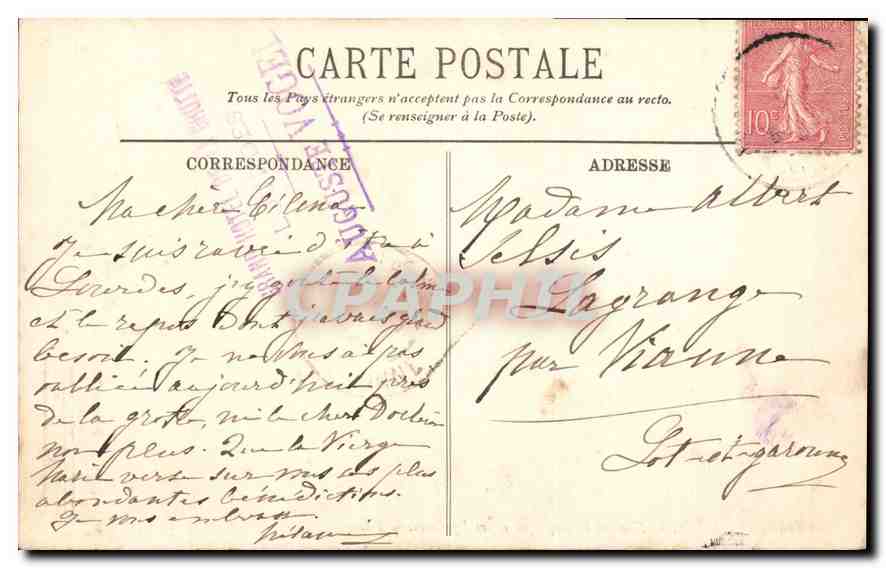 CPA Lourdes Vue sur la Basilique et les Pyrenees  — Verso