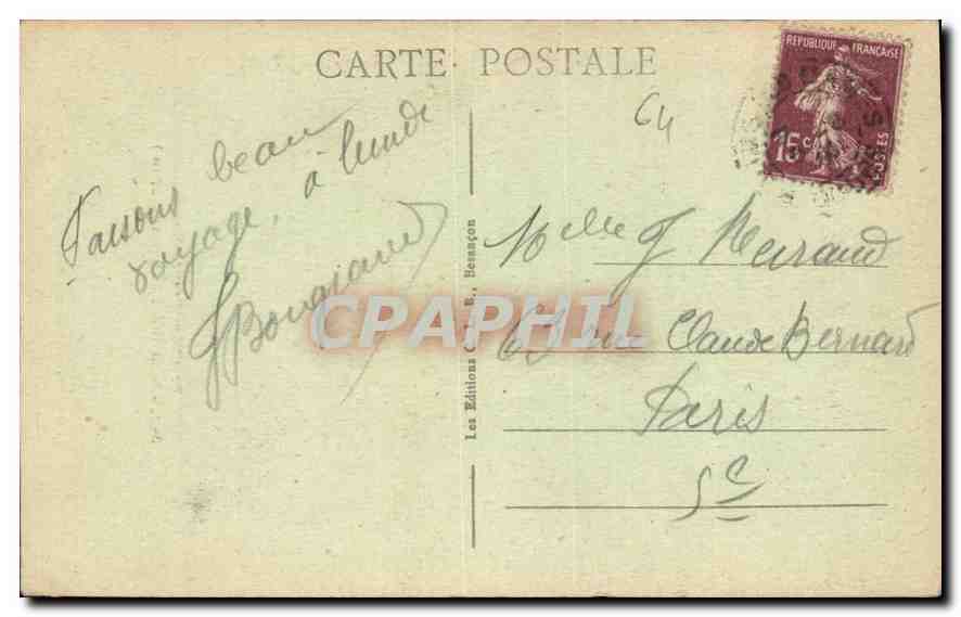 Saut du Doubs — Frontière France-Suisse (Haut. 27 m.) — Éditions Bénaçon, n° 892 — Rückseite