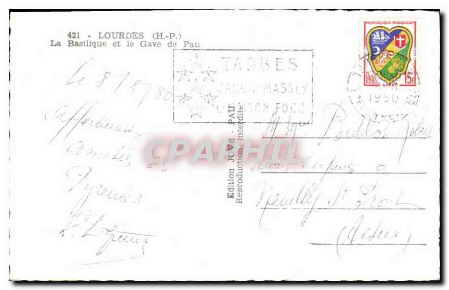 CPA Lourdes H P La Basilique et le Gave de Pau  — Verso