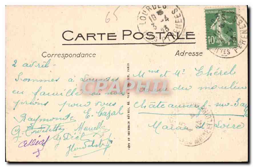 CPA Lourdes Le Chateau Fort  — Verso