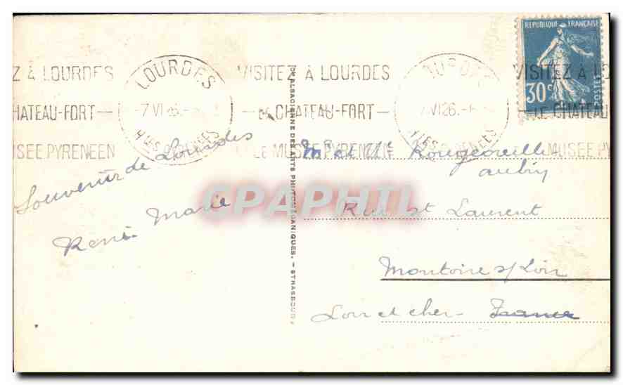 CPA Lourdes La Grotte et la Basilique  — Verso