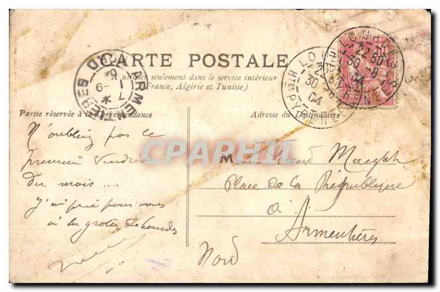 CPA Lourdes Hautes Pyrenees le Gave et Basilique dans le fond  — Verso