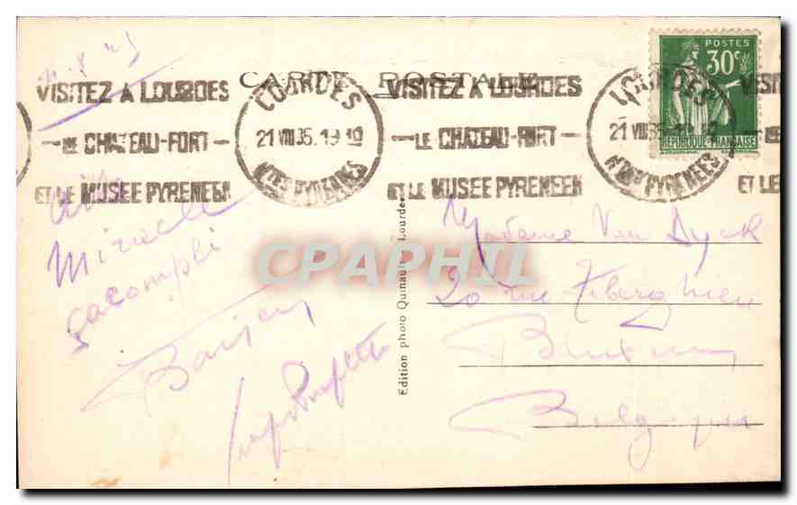 CPA Lourdes La Basilique et le Gave  — Verso