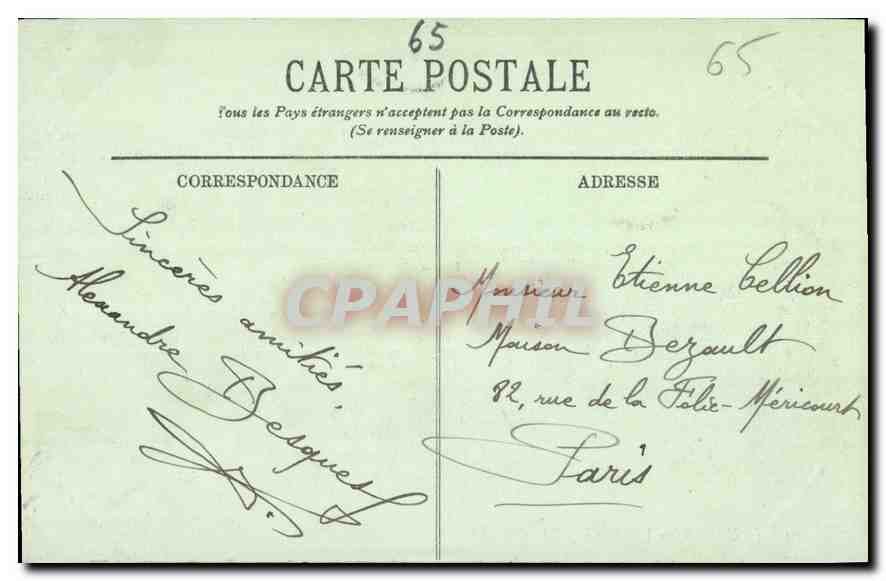 CPA Lourdes vue vers le Chateau  — Verso