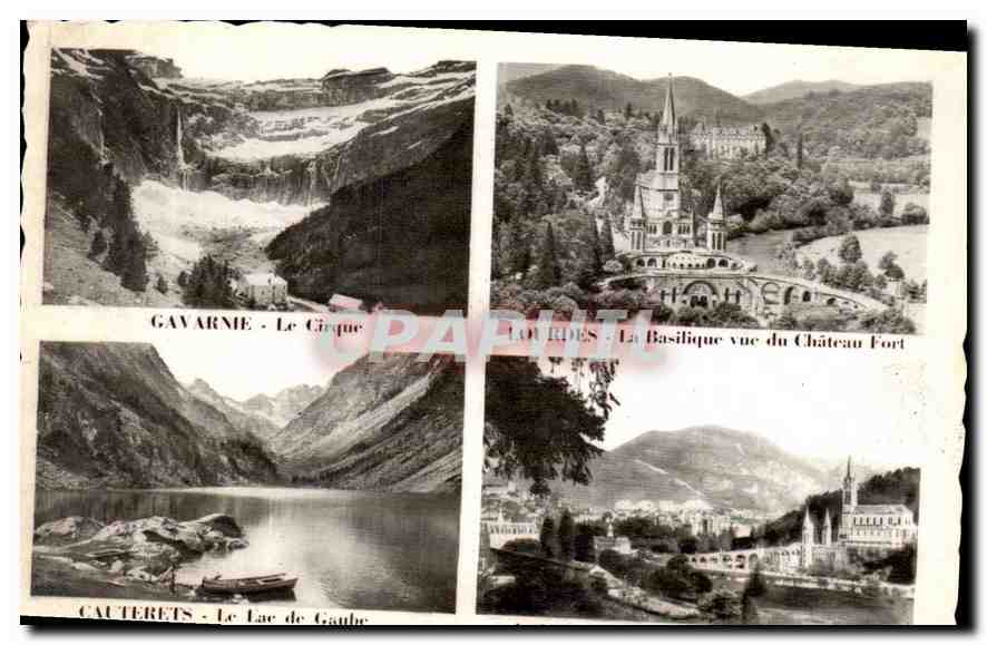 CPA Gavarnie le Cirque Lourdes la Basilique vue du Chateau Fort Cauterets le Lac de Gaube 