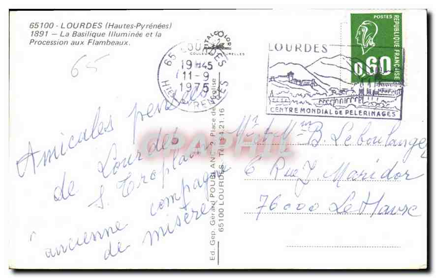 CPA Lourdes Hautes Pyrenees la Basilique illuminee et la Procession aux Flambeaux  — Verso