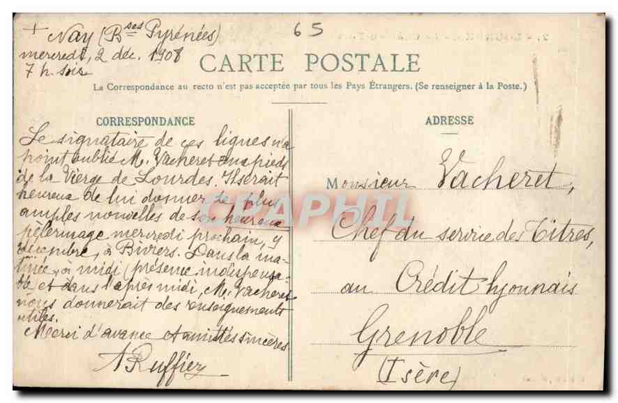 CPA Lourdes le Chateau Fort  — Verso