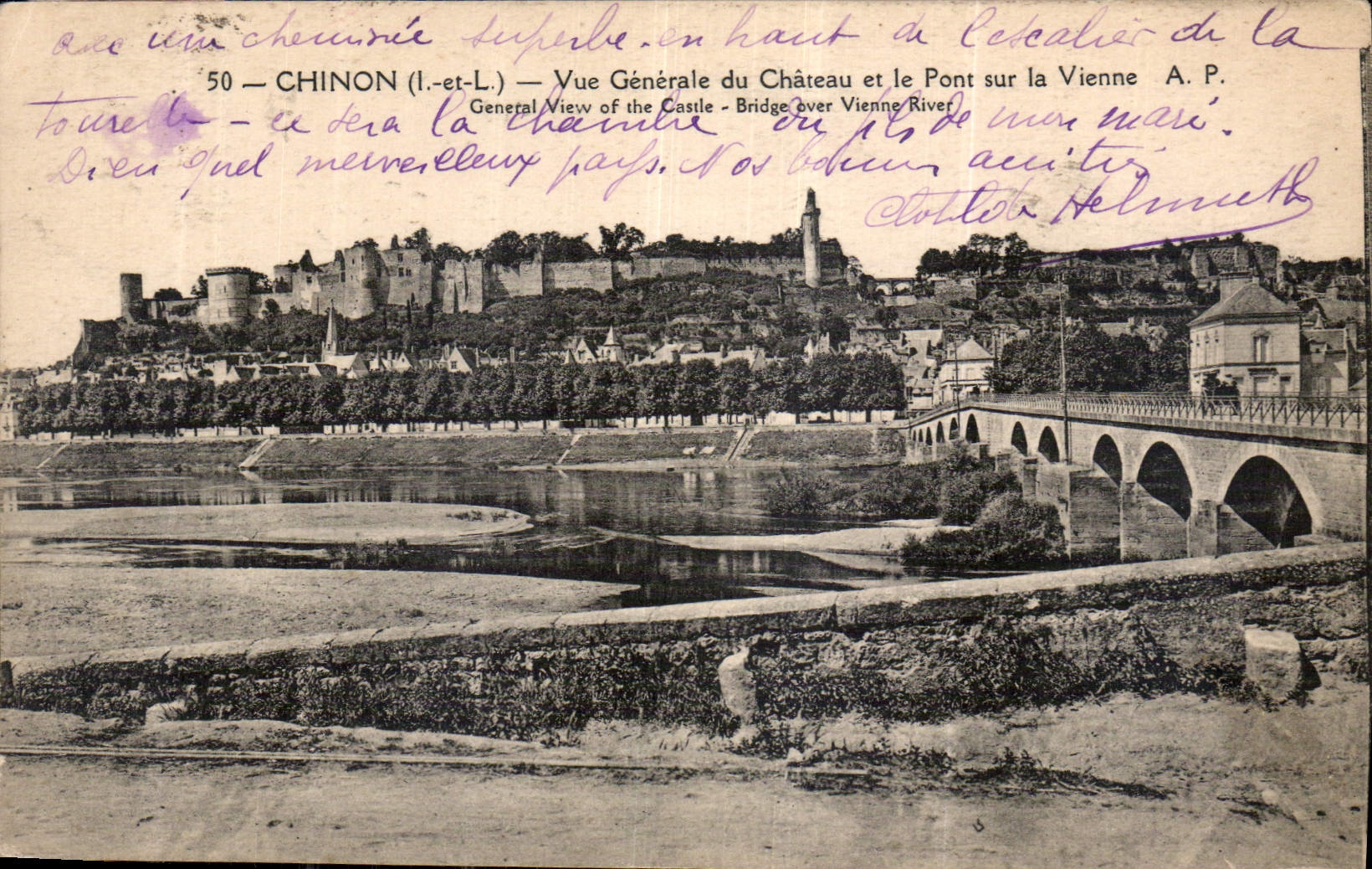CPA Chinon I et L vue generale du Chateau et le Pont sur la Vienne 