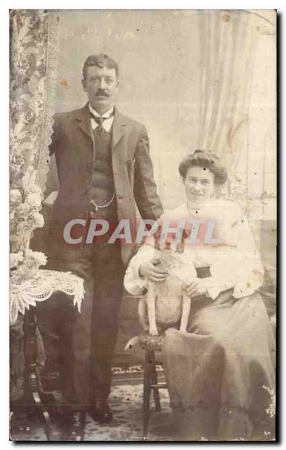 CARTE PHOTO Femme Chien