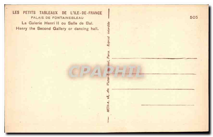 Palais de Fontainebleau — Salle de Bal d'Henri II — éditeur MONA, n° 505 — Reverso