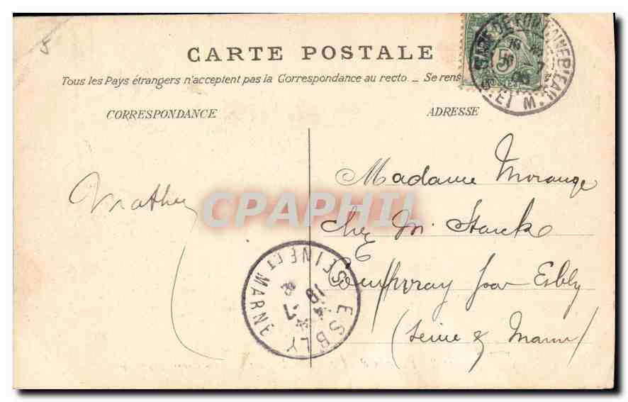 Palais de Fontainebleau — La Grotte des Pins — éditeur n°163 — Verso