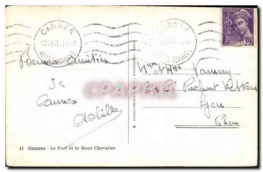CPA Cannes le Port et le Mont Chevalier  — Rückseite