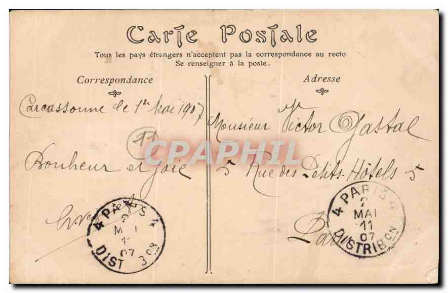 CPA Cite de Carcassonne la Porte de l'Aude  — Verso