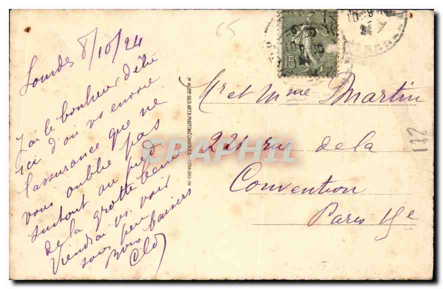 CPA Lourdes Cross Presented by Ireland Inauguration October 1924  — Verso