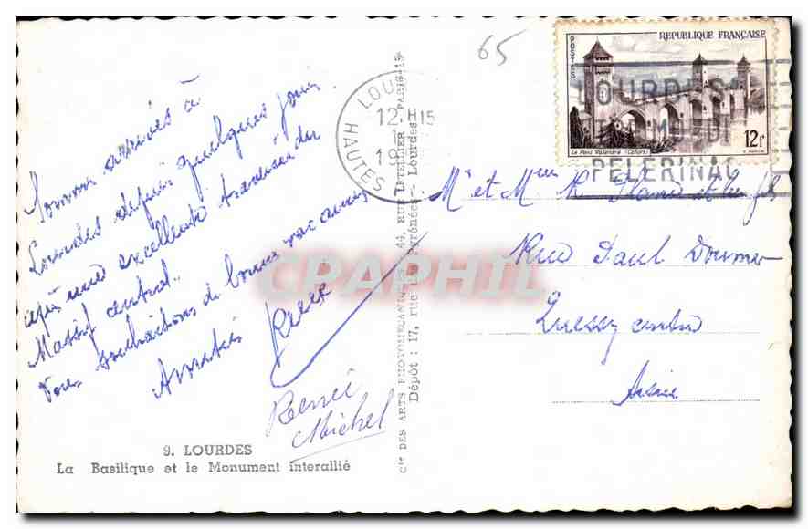 CPA Lourdes La Basilique et le Monument Interallie  — Verso